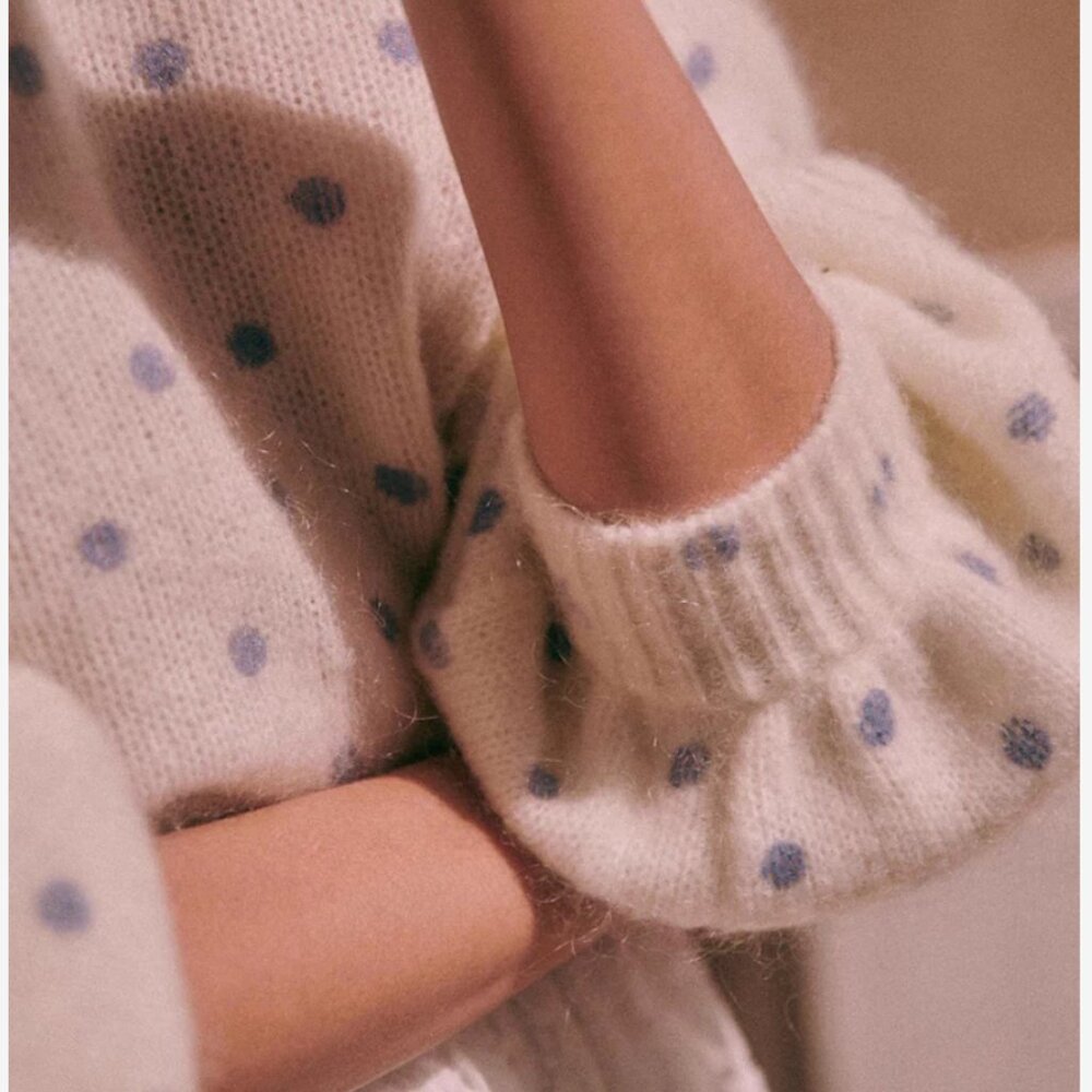 Sezane Cream Sweater with Light Blue Polka Dots - Picture 3 of 6